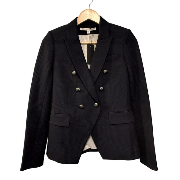 Veronica Beard 0 Plaid Miller Dickey Jacket $795 Double Breasted Blazer Navy - Picture 2 of 11